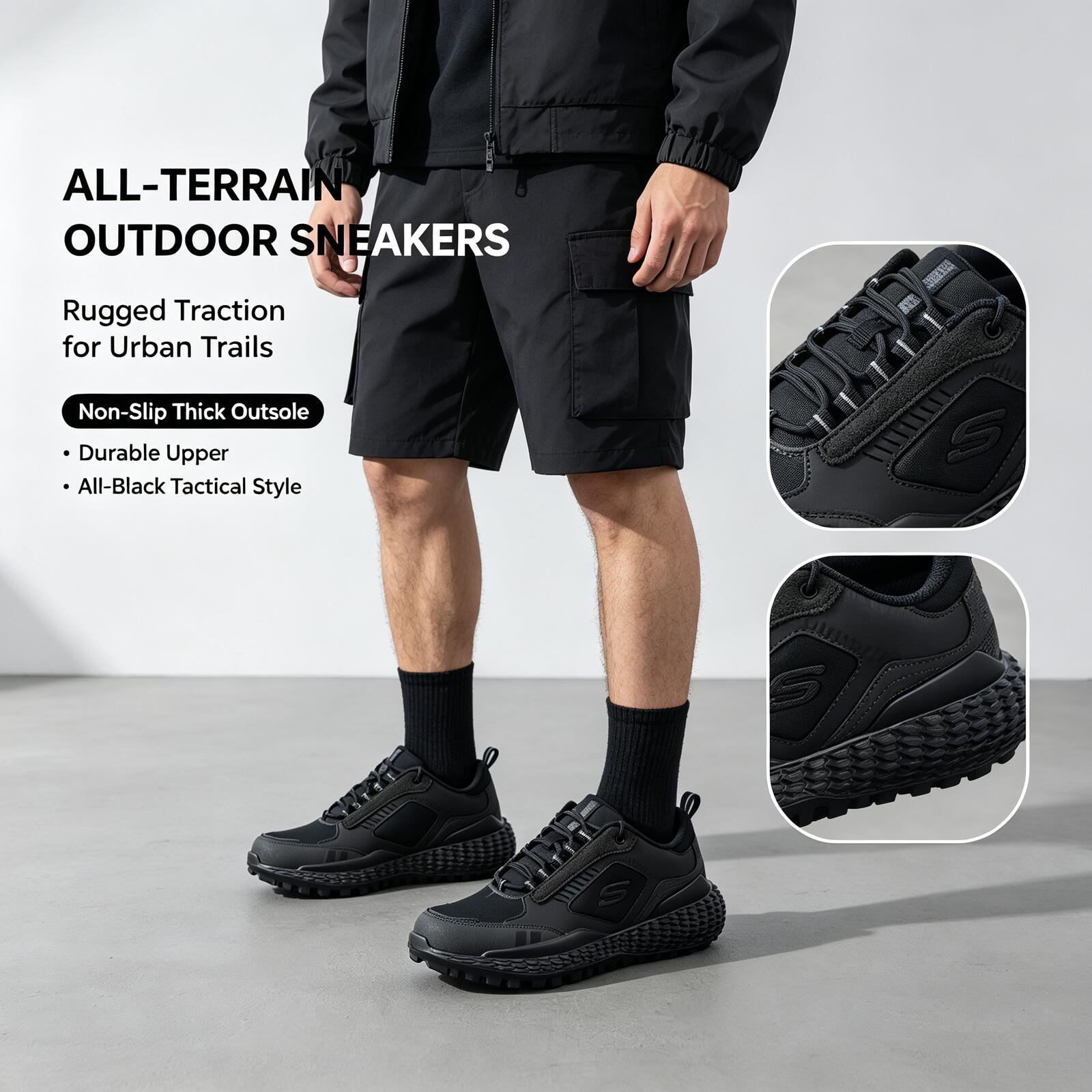 Women Shoes Skechers - Hot Skechers Black All-Terrain Outdoor Sneakers