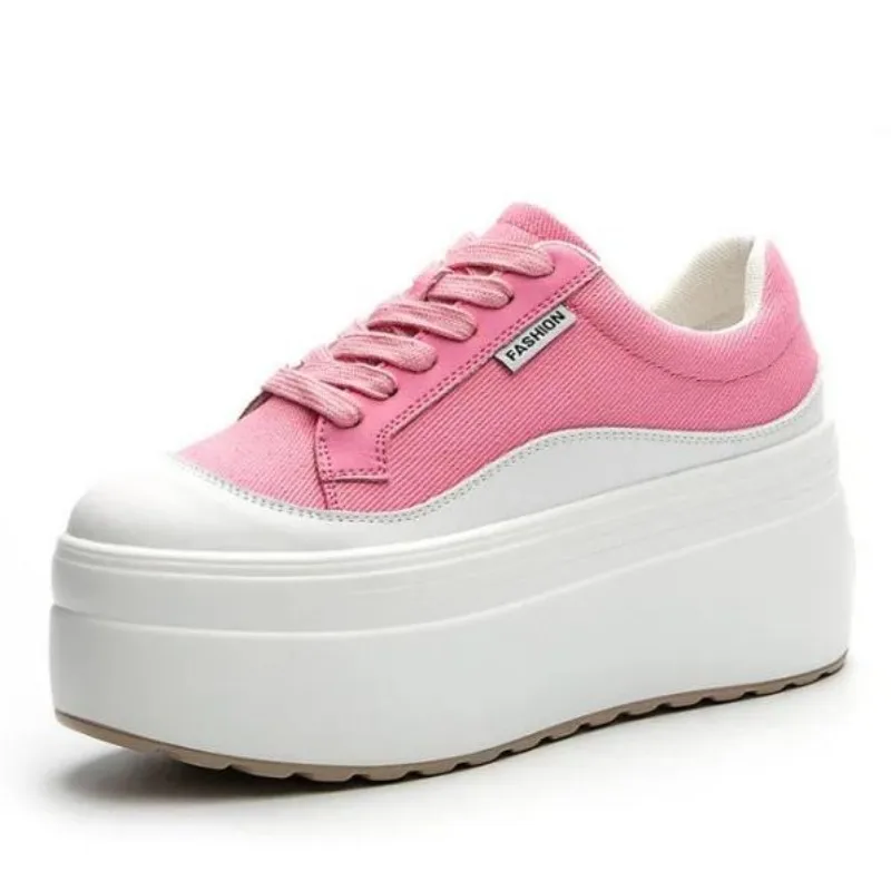 Wedge Heeled Sneaker - 8cm New Canvas Genuine Leather Women