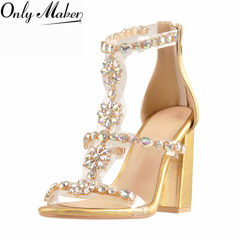 Onlymaker Women Gold Rhineston - Clear Strap Heel review and price