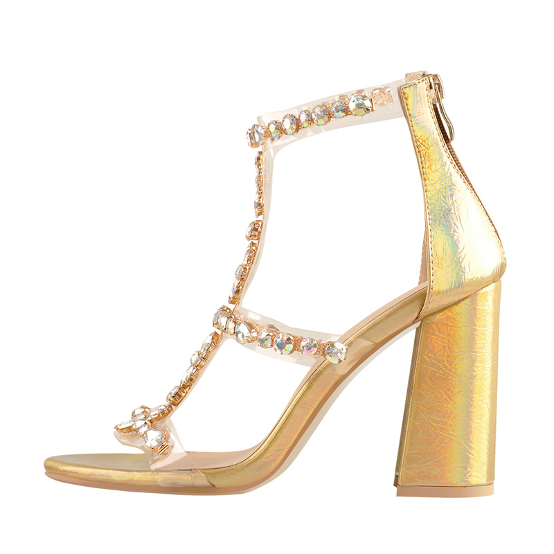 Onlymaker Women Gold Rhineston - Clear Strap Heel review and price