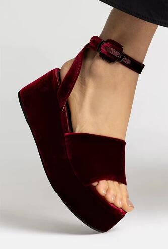 Burgundy Velvet Round Open Toe - Wedge Heeled Sneaker review and price