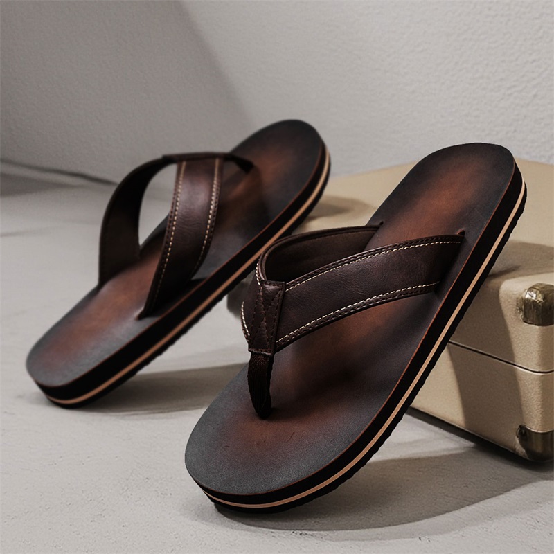 Men's Vintage Washed Faux Leat - Thong Flat Sandal review and price