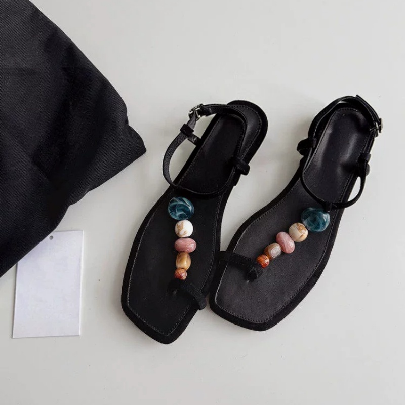 Women's Black Suede Colorful B - Thong Flat Sandal review and price